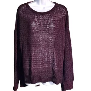 Ann Taylor Loft Lounge Sheer Boxy Top Sweater Burgundy Size XL